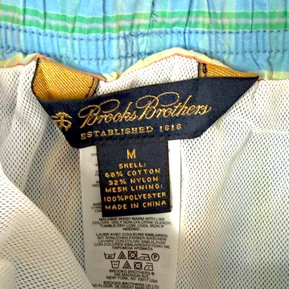 Brooks Brothers Board Shorts Mens M Blue Green Plaid Drawstring - Picture 2 of 11